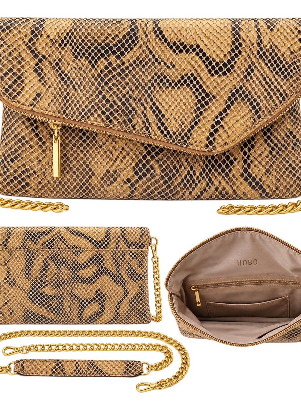 HOBO International Snakeskin Leather Convertible Clutch Crossbody